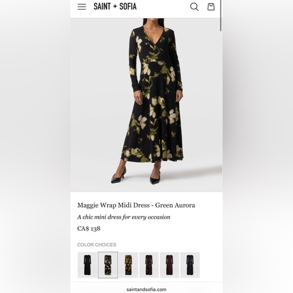 NEW Saint + Sofia Maggie Wrap Midi Dress - Green Aurora Size 8 US - Picture 4 of 4